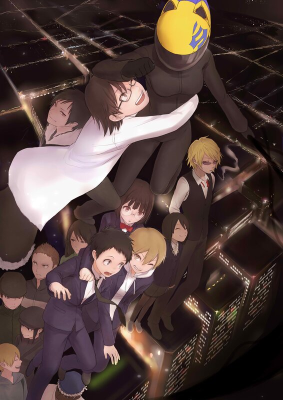 Group of Anime Characters — Black, Dramatic, Night, Cityscape, Helmet