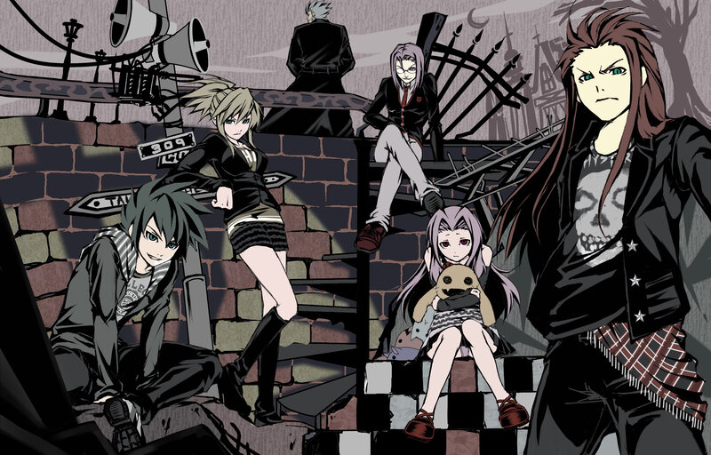Group of Anime Characters — Black, Dramatic, Night, Manga, Brick Wall