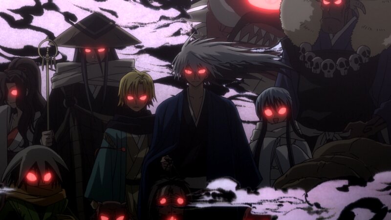 Group of Anime Characters — Black, Dramatic, Night, Red Eyes