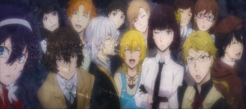 Group of Anime Characters — Black, Dramatic, Night, School Uniform