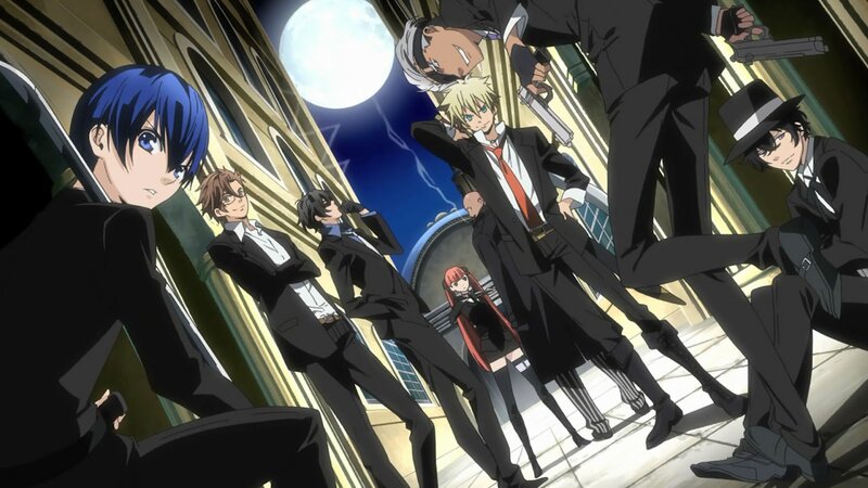 Group of Anime Characters — Black, Dramatic, Night, Suits