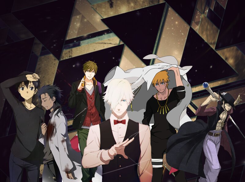 Group of Anime Characters — Black, Dramatic, Night, Swords