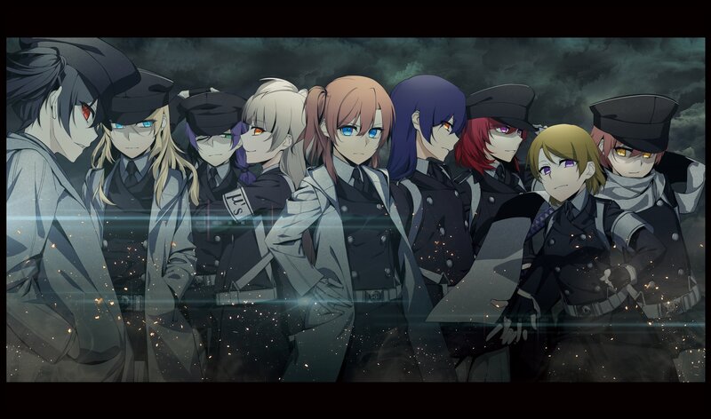 Group of Anime Characters — Black, Dramatic, Night, Uniforms
