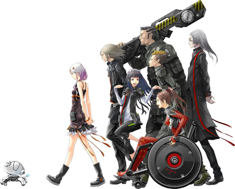 Group of Anime Characters — Black, Dramatic, Robot, Weapon