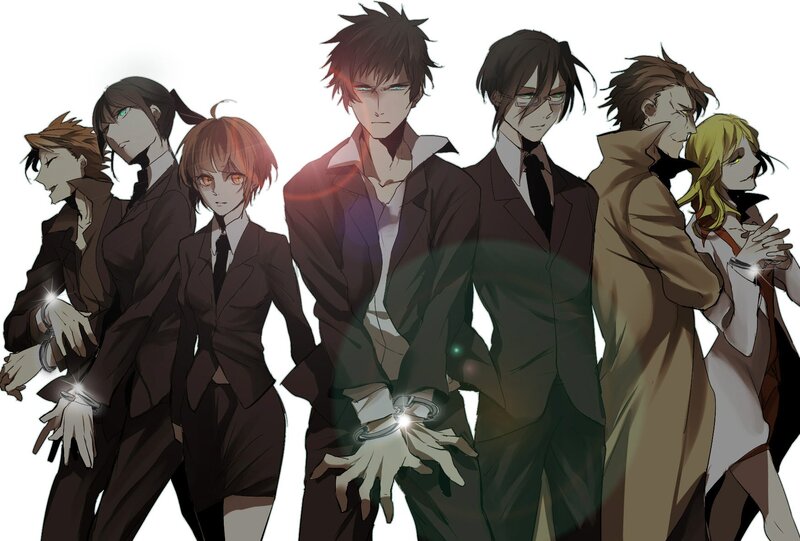 Group of Anime Characters — Black, Dramatic, Suits, Handcuffs
