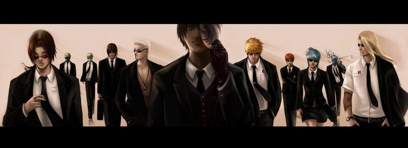 Group of Anime Characters — Black, Dramatic, Suits, Sunglasses