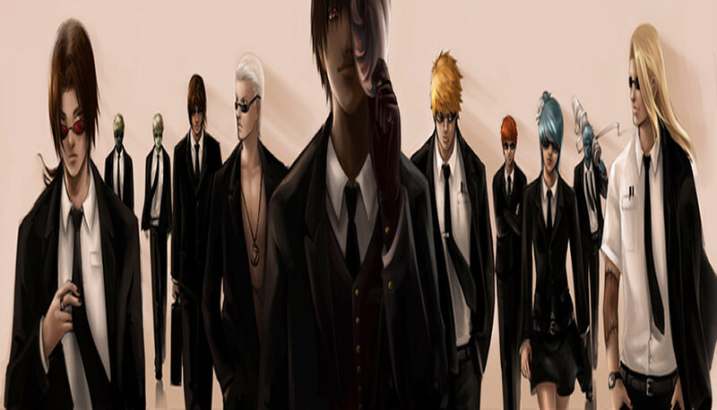Group of Anime Characters — Black, Dramatic, Suits