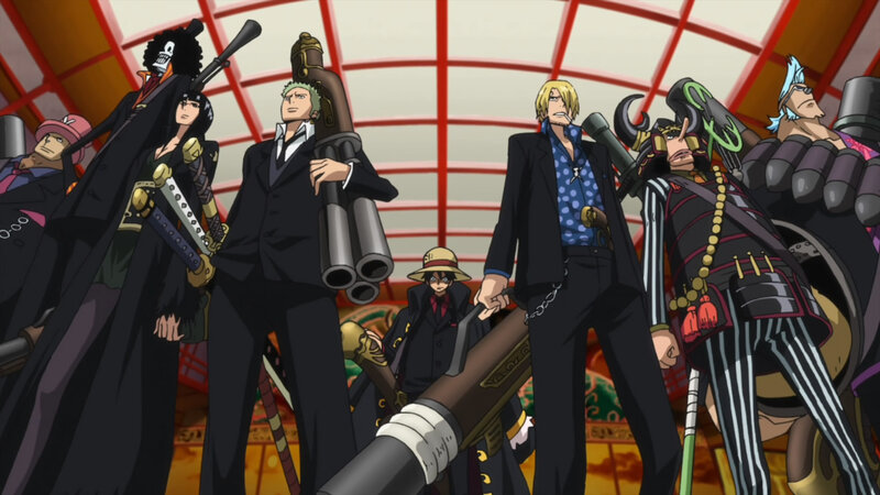 Group of Anime Characters — Black, Dramatic, Suits, Weapons