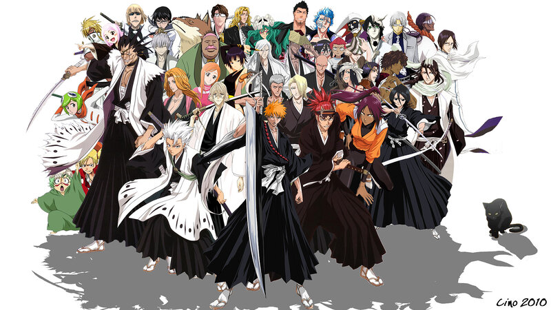 Group of Anime Characters — Black, Dramatic, Swords, Cat