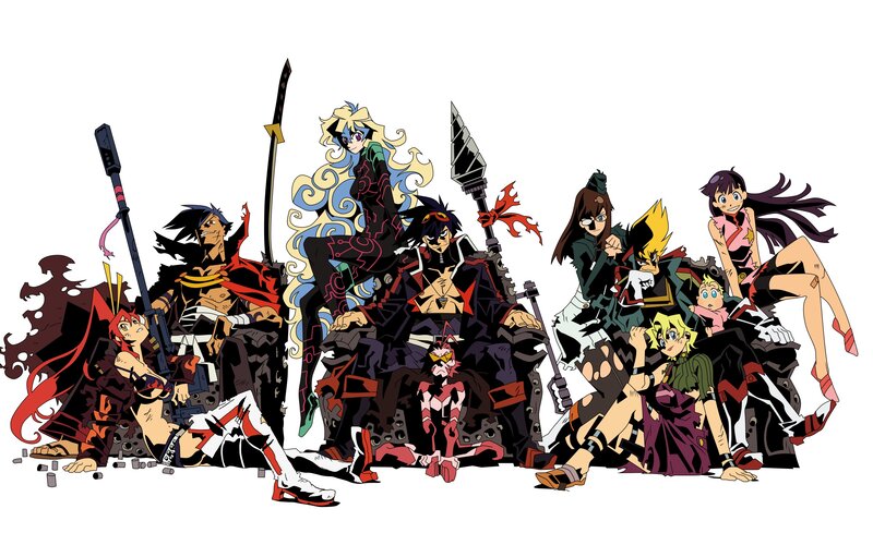 Group of Anime Characters — Black, Dramatic, Swords, Mechs