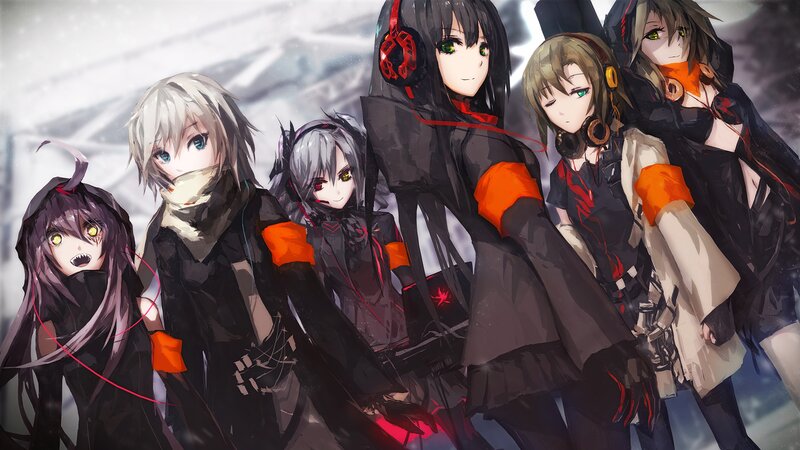 Group of Anime Characters — Black, Dramatic, Winter, Digital Art