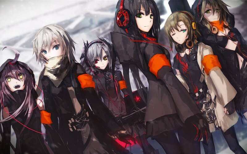 Group of Anime Characters — Black, Dramatic, Winter, Headphones