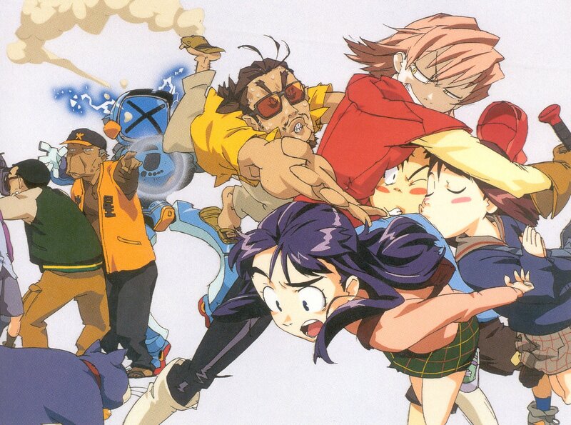 Group of Anime Characters — Blue, Chaotic, Action