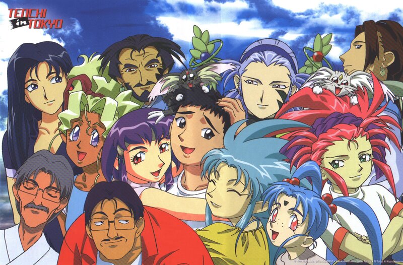 Group of Anime Characters — Blue, Cheerful, Afternoon, Sky, Animals