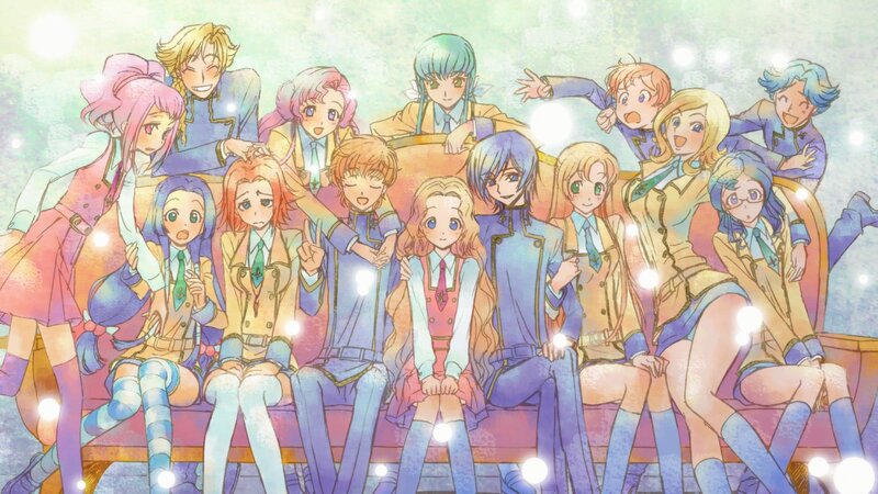Group of Anime Characters — Blue, Cheerful, School Uniform