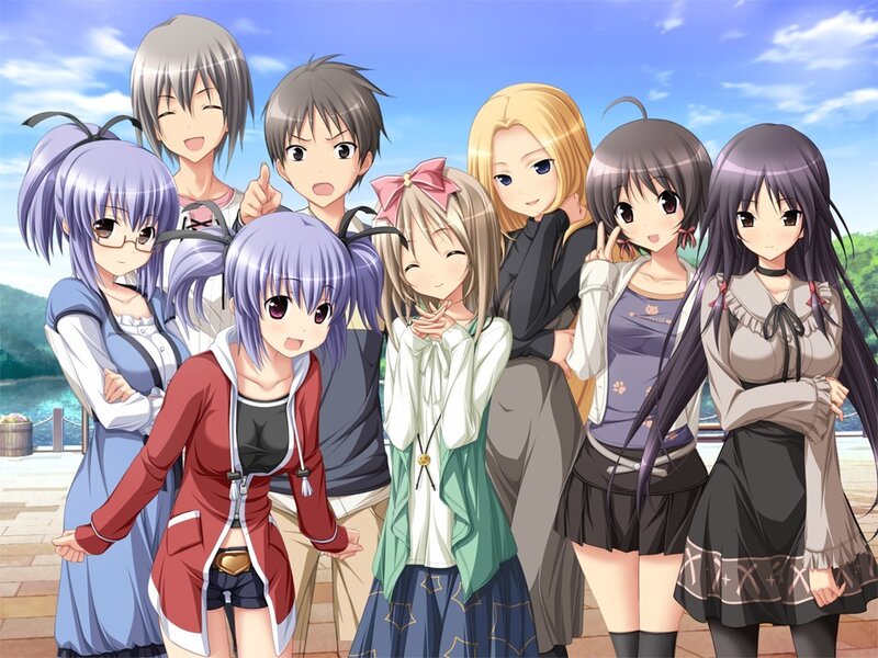 Group of Anime Characters — Blue, Cheerful