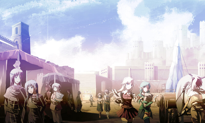 Group of Anime Characters — Blue, Dramatic, Afternoon, Castle