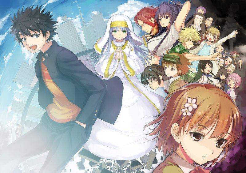 Group of Anime Characters — Blue, Dramatic, Afternoon, City Skyline, Debris