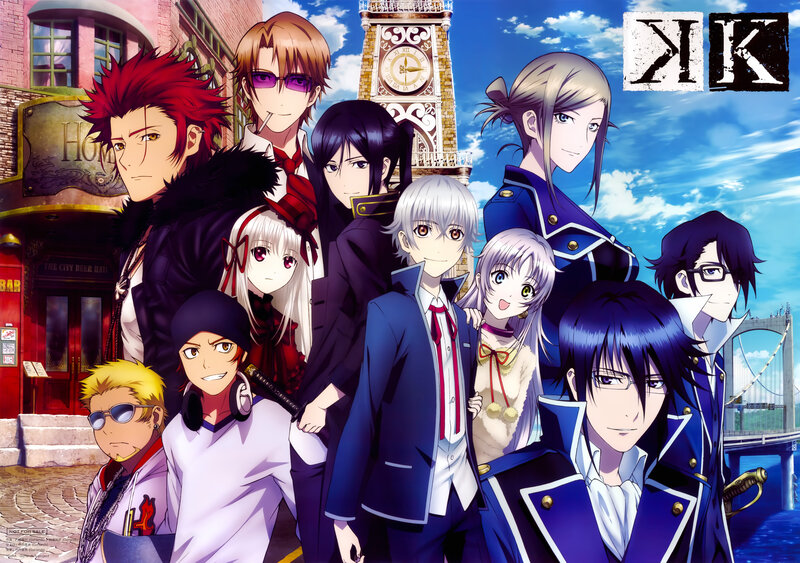Group of Anime Characters — Blue, Dramatic, Afternoon, Clock Tower