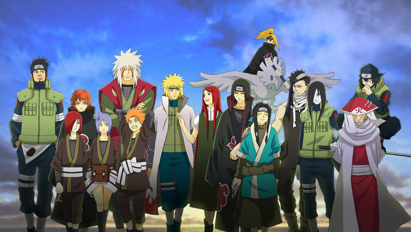 Group of Anime Characters — Blue, Dramatic, Afternoon, Clouds
