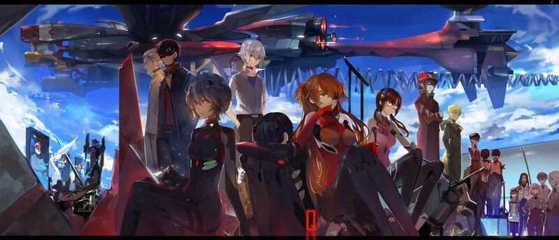 Group of Anime Characters — Blue, Dramatic, Afternoon, Digital Art
