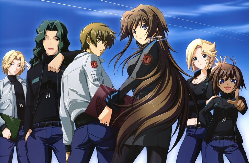 Group of Anime Characters — Blue, Dramatic, Afternoon, Uniforms, Sky