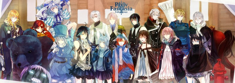 Group of Anime Characters — Blue, Dramatic, Bear