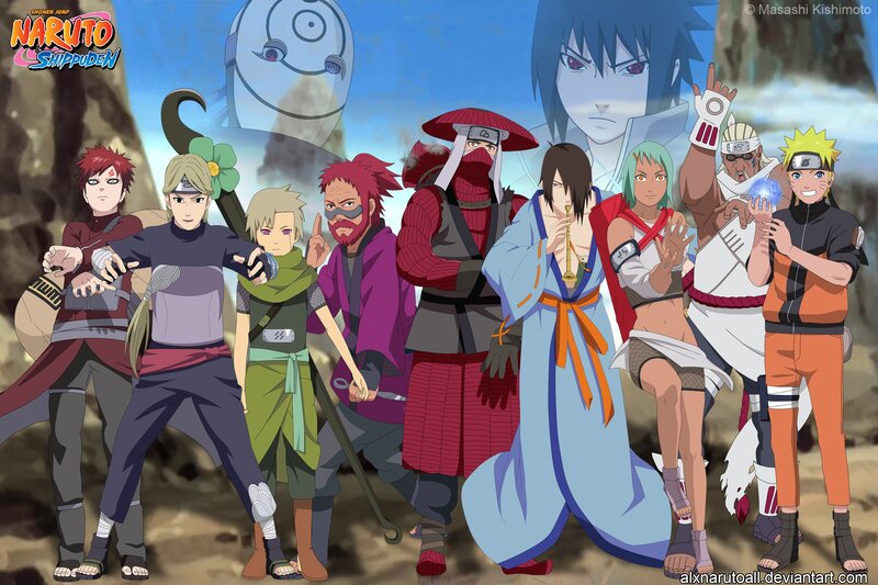 Group of Anime Characters — Blue, Dramatic, Masks