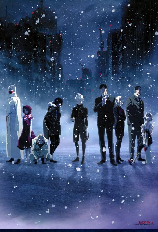 Group of Anime Characters — Blue, Dramatic, Night, Snow