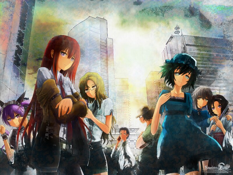 Group of Anime Characters — Blue, Dramatic, Sunset, Cityscape