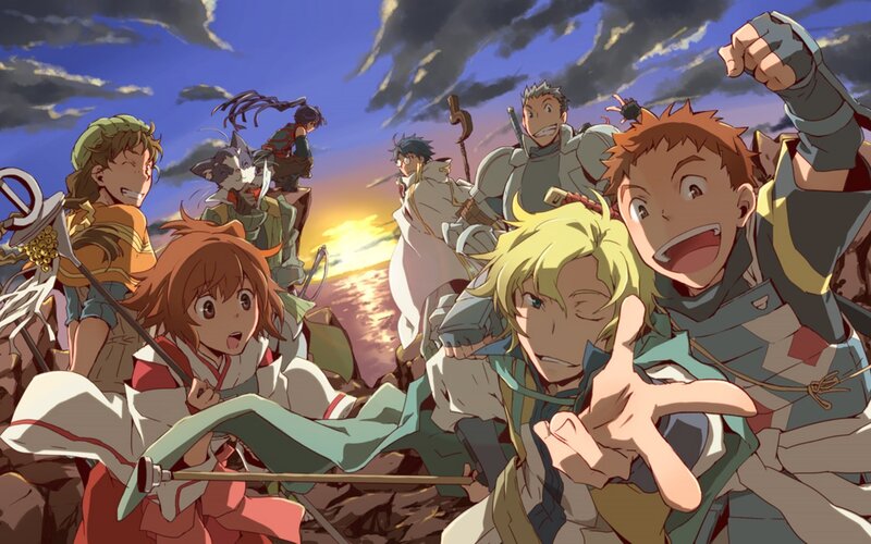 Group of Anime Characters — Blue, Dramatic, Sunset, Sword