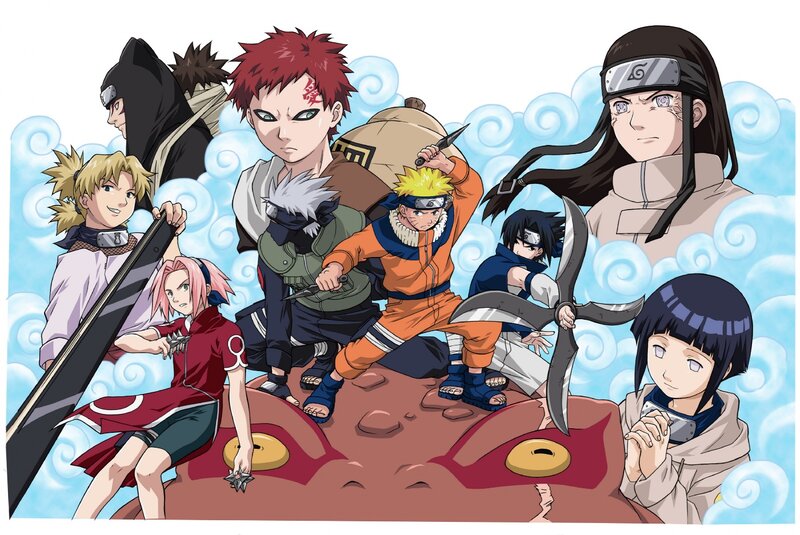 Group of Anime Characters — Blue, Dramatic, Swords, Clouds