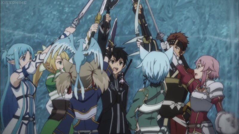 Group of Anime Characters — Blue, Dramatic, Swords, Elves