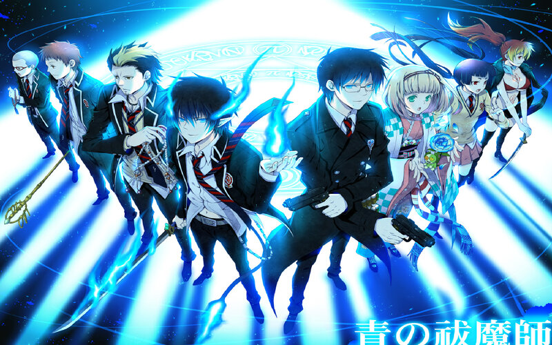 Group of Anime Characters — Blue, Dramatic, Swords, Guns