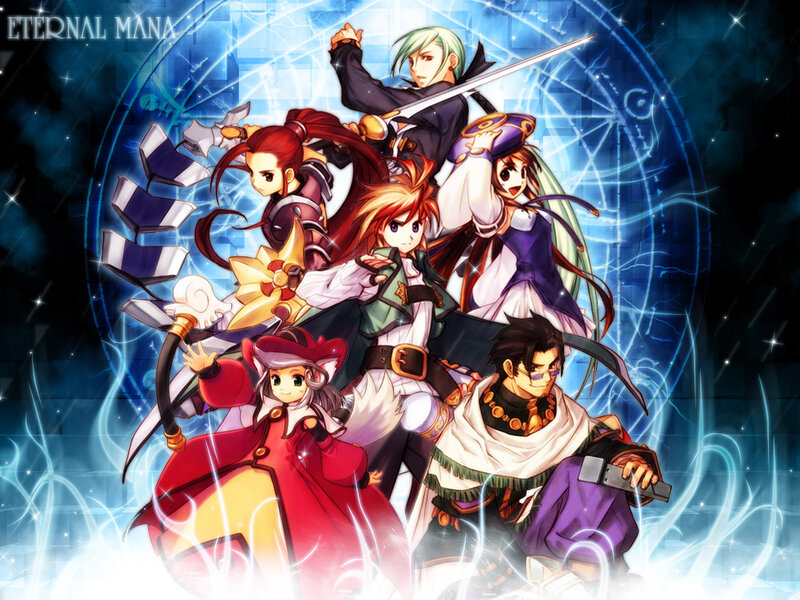 Group of Anime Characters — Blue, Dramatic, Swords, Magic Circle