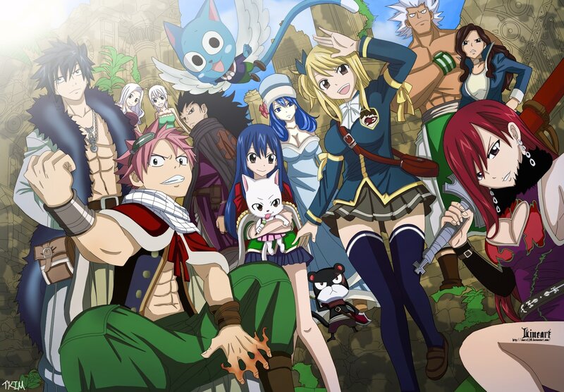 Group of Anime Characters — Blue, Energetic, Afternoon, Fantasy Creatures