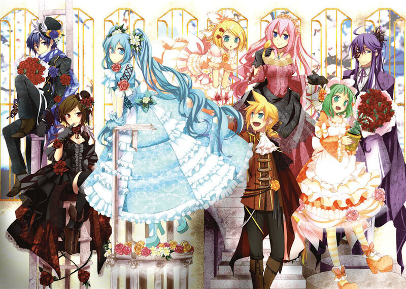 Group of Anime Characters — Blue, Festive