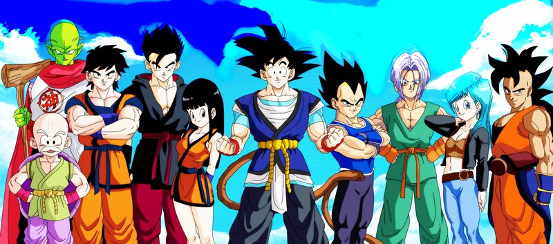 Group of Anime Characters — Blue, Heroic, Afternoon