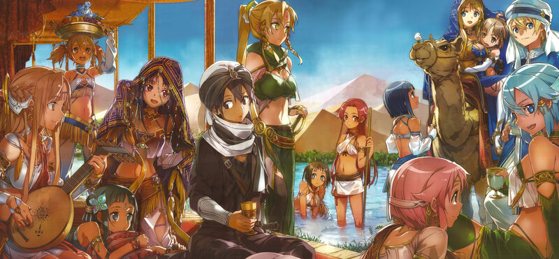 Group of Anime Characters — Blue, Peaceful, Afternoon, Camels