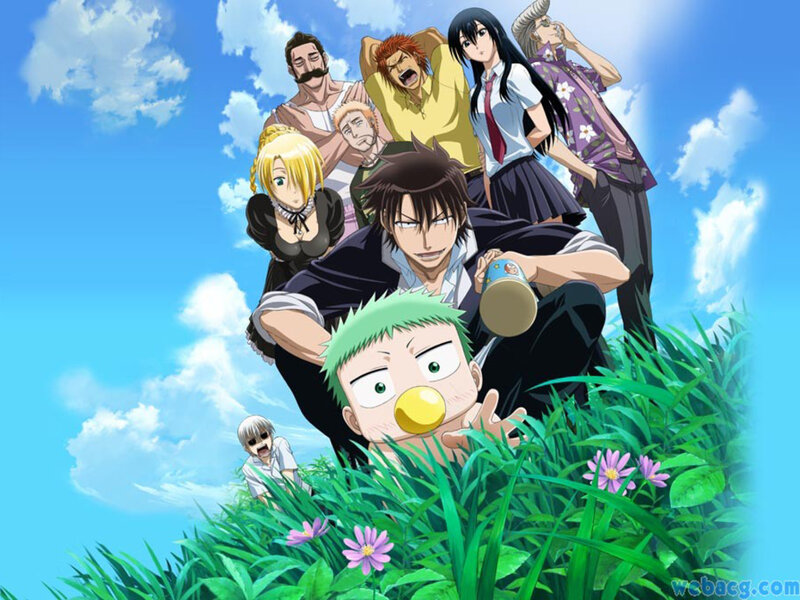 Group of Anime Characters — Blue, Playful, Afternoon, Grass, Flowers