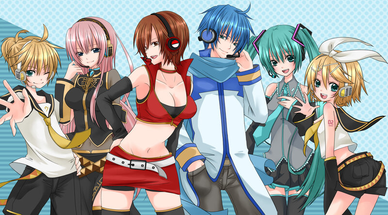 Group of Anime Characters — Blue, Playful, Digital Art, Headphones