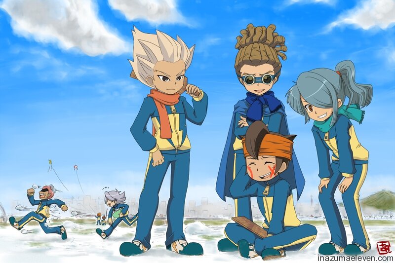 Group of Anime Characters — Blue, Playful, Winter