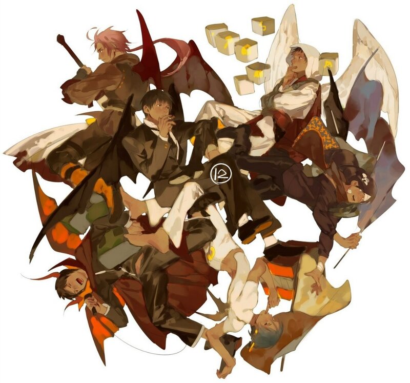 Group of Anime Characters — Brown, Chaotic, Wings