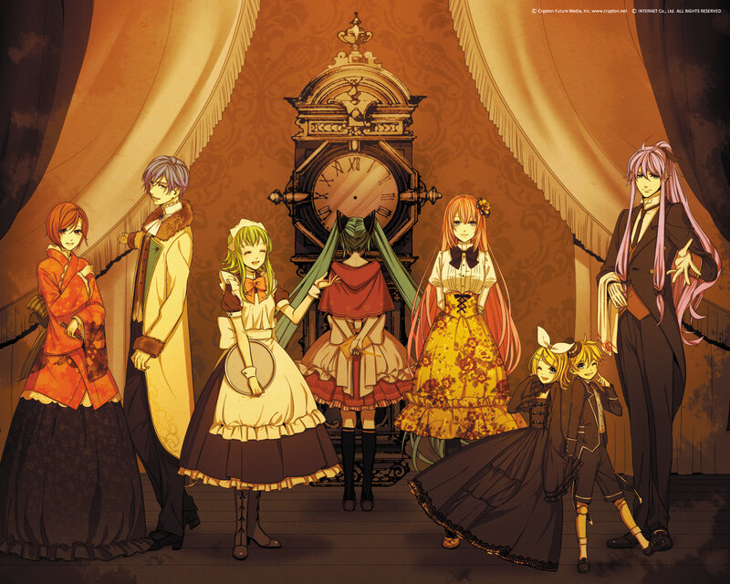 Group of Anime Characters — Brown, Dramatic, Clock
