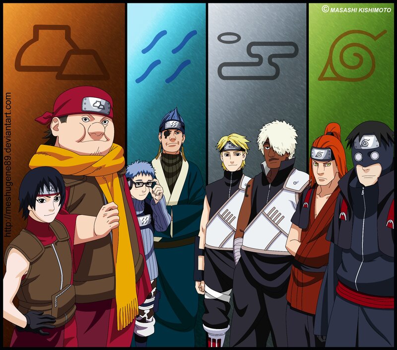 Group of Anime Characters — Brown, Dramatic, Headbands