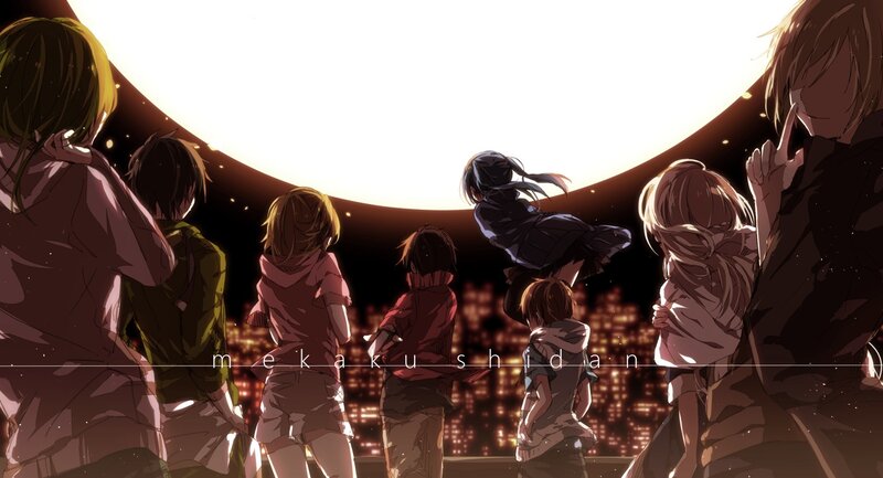 Group of Anime Characters — Brown, Dramatic, Night, Cityscape