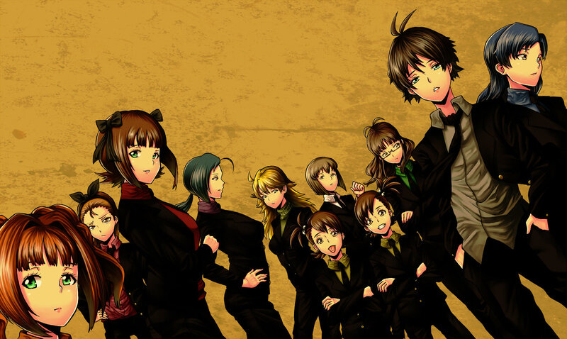 Group of Anime Characters — Brown, Dramatic, School Uniforms