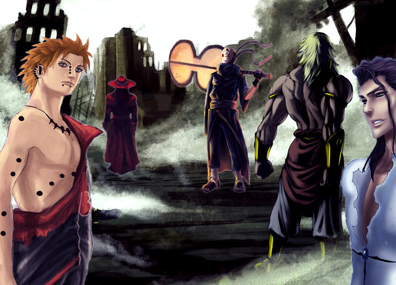 Group of Anime Characters — Gray, Dramatic, Digital Art