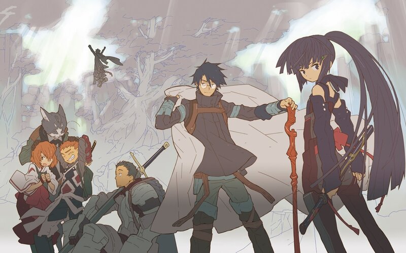 Group of Anime Characters — Gray, Dramatic, Sword