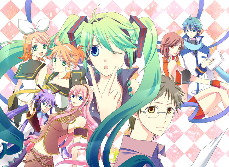 Group of Anime Characters — Green, Cheerful, Headphones